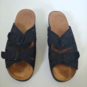 Fly Flot Black Italian Leather Anatomic Comfort Sandals Women's Size 8 EU 40